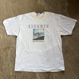 Vintage Titanic White Star Line Shirt Iceberg Shipwreck Men's XL Graphic White